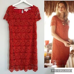 Anthropologie Moulinette Soeurs Horkelia Shift Dress Red Lace Crochet 8